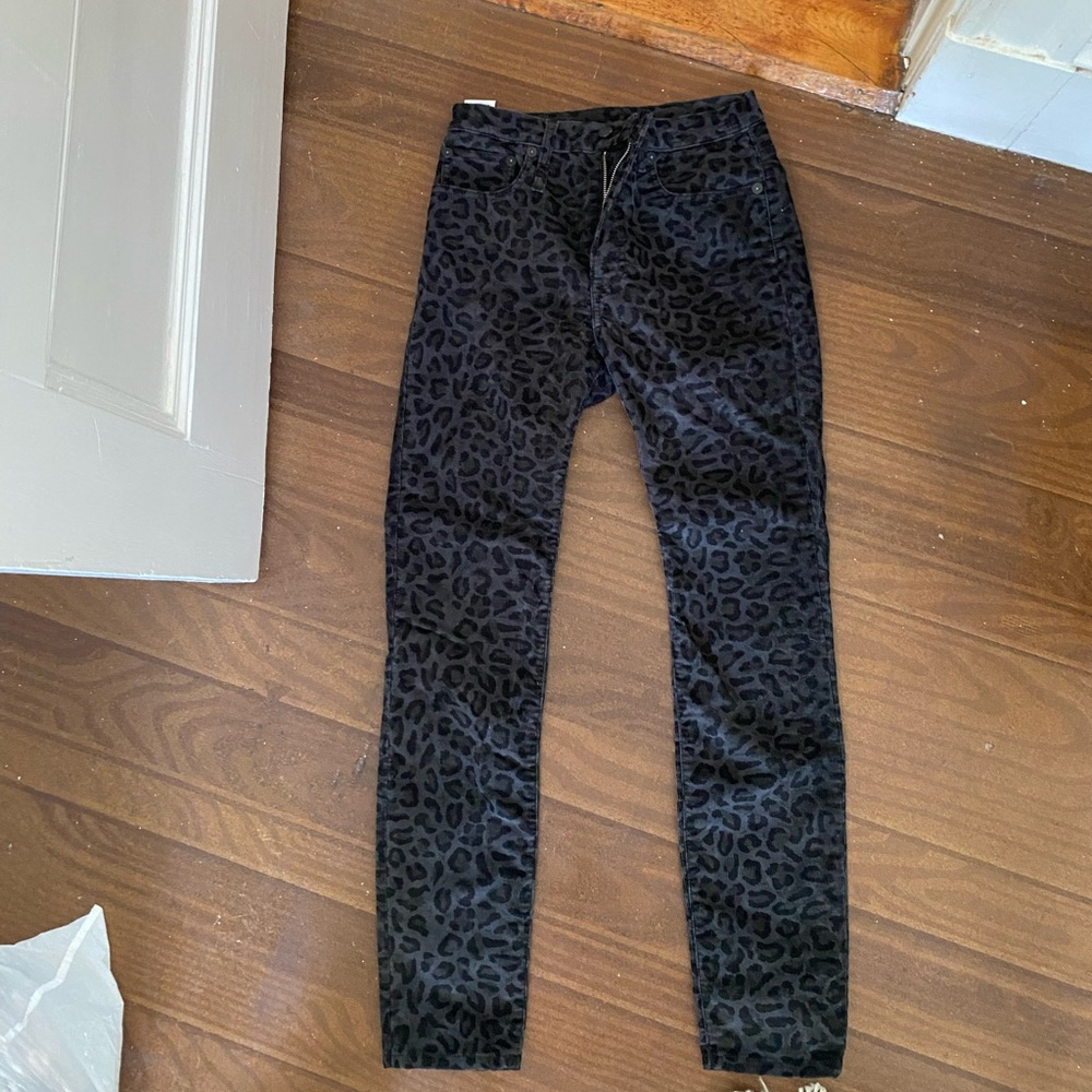 R13 Corduroy straight leg pants in black animal print